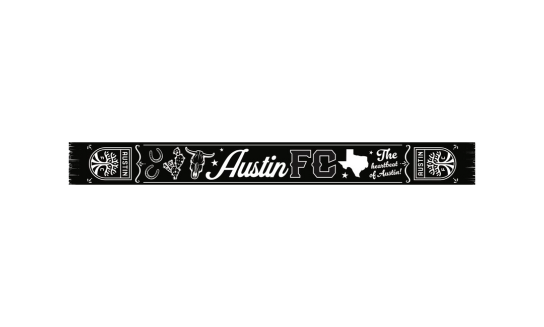 AUSTIN FC SCARF HOOK 25 HEARTBEAT BLACK AND WHITE