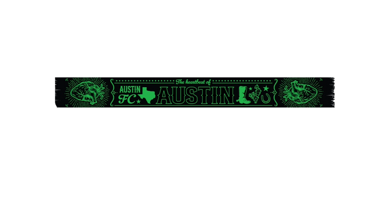 AUSTIN FC SCARF HOOK 25 HEARTBEAT BLACK AND GREEN